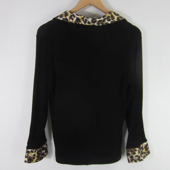 Chicos 1 Travelers Womens Medium Black Animal Print LS Stretch Knit Shirt Top - Picture 3 of 6